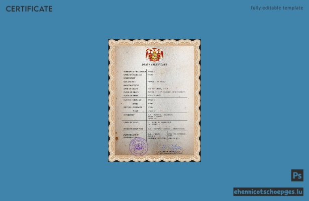 Hawaii Personenstandsdaten Sterbeurkunde PSD-Beispielvorschau